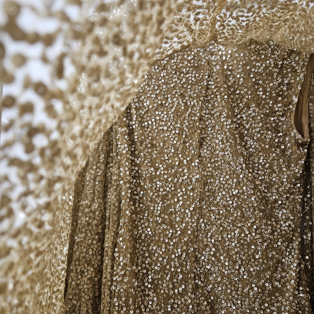 Mac Duggal 5931 Sequined Cape Sleeve Mini Dress in Gold SZ 8 NEW - Picture 11 of 12